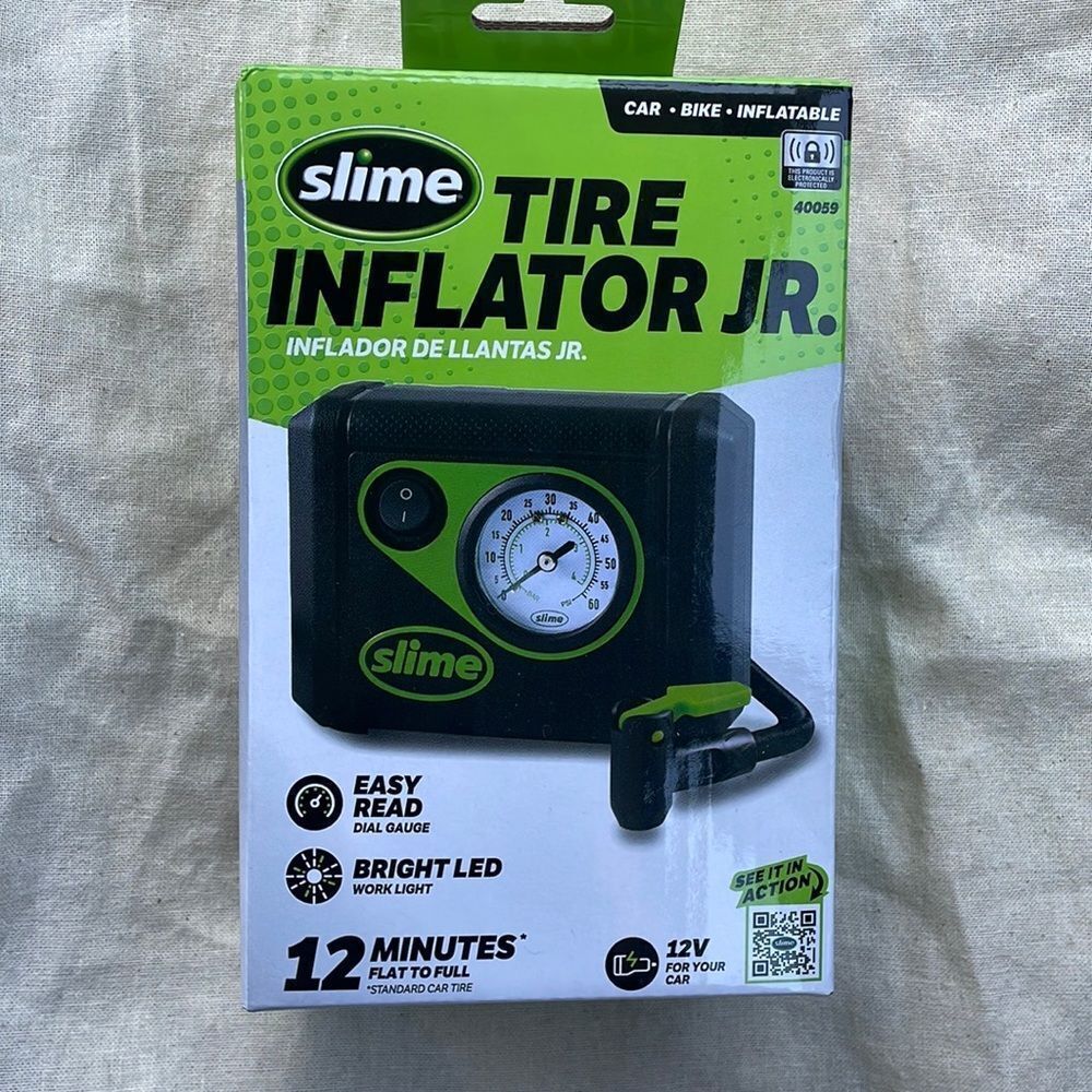 Slime Tire Inflator Jr. Car Bike Tire Flat Repair 12V Power Electronic Auto